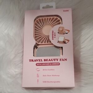 Lindo Travel Beauty Fan with Lanyard & Mirror NWT
